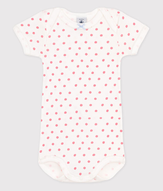 Kurz&auml;rmeliger Baby-Body weiss/rosa