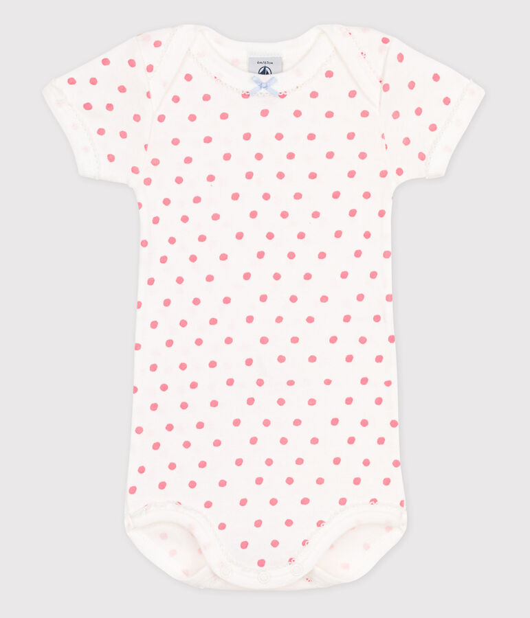 Kurz&auml;rmeliger Baby-Body weiss/rosa