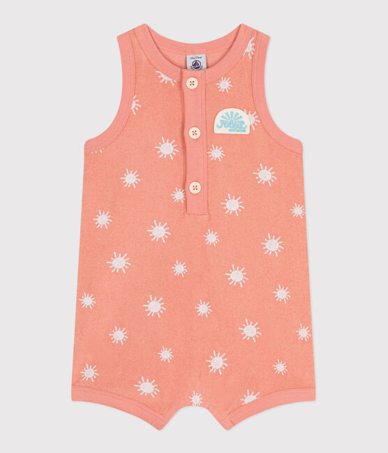 Ärmelloser Baby-Kurzoverall aus Baumwoll-Frottee mit Sonnenmuster orange ABRICOT/ MARSHMALLOW