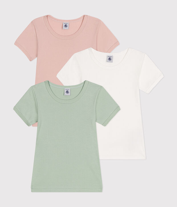 3er-Set kurz&auml;rmelige Kinder-T-Shirts aus einfarbiger Baumwolle vielfarbig