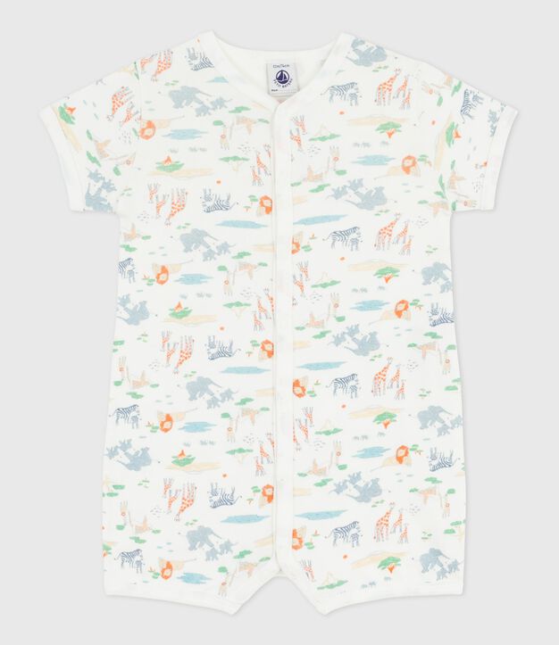 Baby-Kurzoverall aus Baumwolle mit Tiermotiven weiss/vielfarbig
