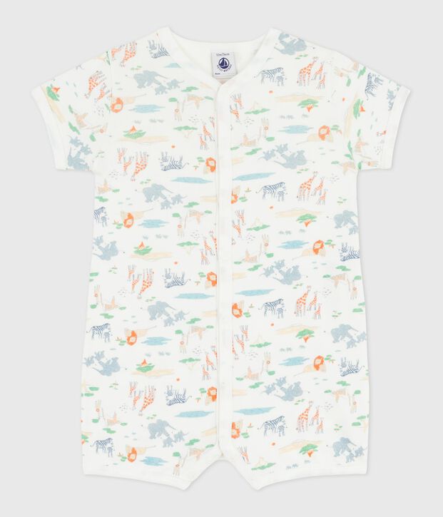 Baby-Kurzoverall aus Baumwolle mit Tiermotiven weiss/vielfarbig