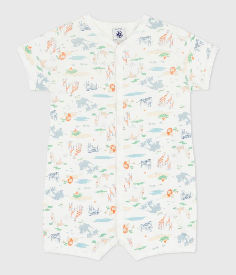 Baby-Kurzoverall aus Baumwolle mit Tiermotiven weiss/vielfarbig