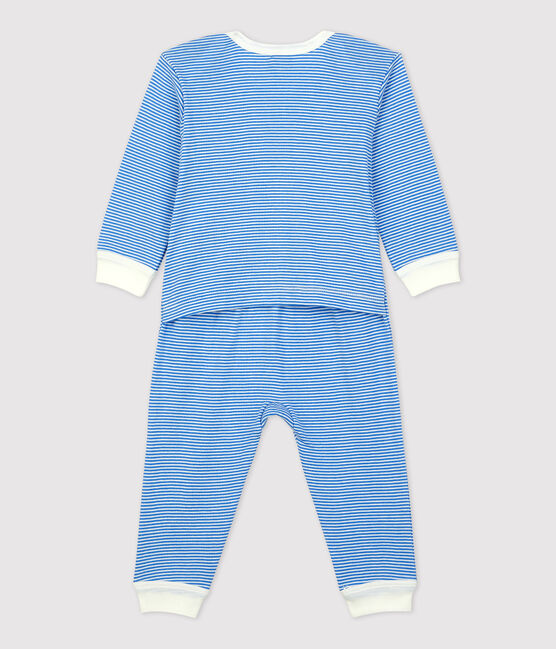 Baby-Strampler aus Bio-Baumwolle, ohne Füße blau BRASIER/grau MARSHMALLOW