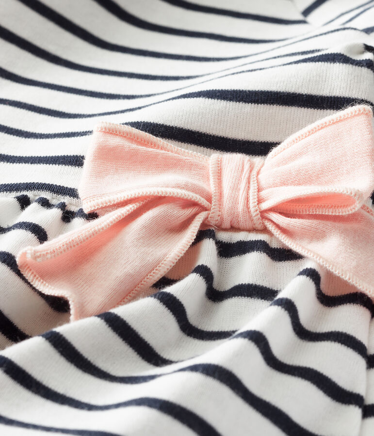 Kurz&auml;rmeliges gestreiftes Babykleid f&uuml;r M&auml;dchen weiss MARSHMALLOW/blau SMOKING