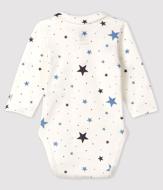 Baby-Body mit Kragen für Jungen aus Rippstrick mit Sternenmuster weiss MARSHMALLOW/weiss MULTICO