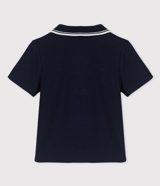 Kurzärmeliges Baby-Poloshirt aus Rippstrick für Jungen blau SMOKING