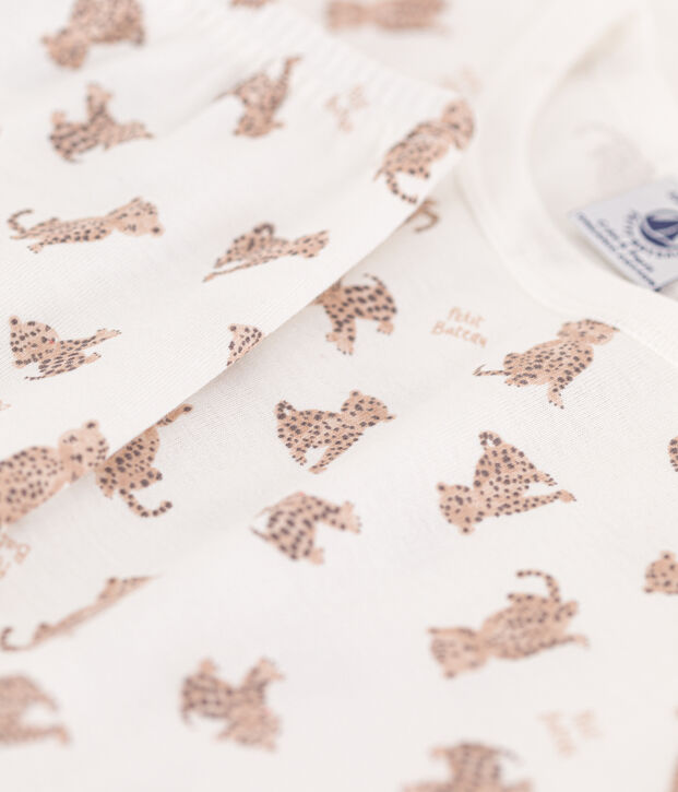 Kurz&auml;rmeliger Kinderpyjama aus Baumwolle mit Leopardenmuster weiss/vielfarbig