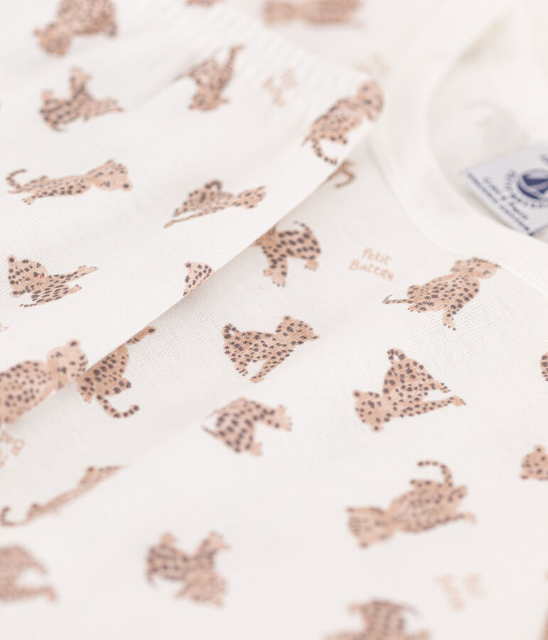 Kurz&auml;rmeliger Kinderpyjama aus Baumwolle mit Leopardenmuster weiss/vielfarbig