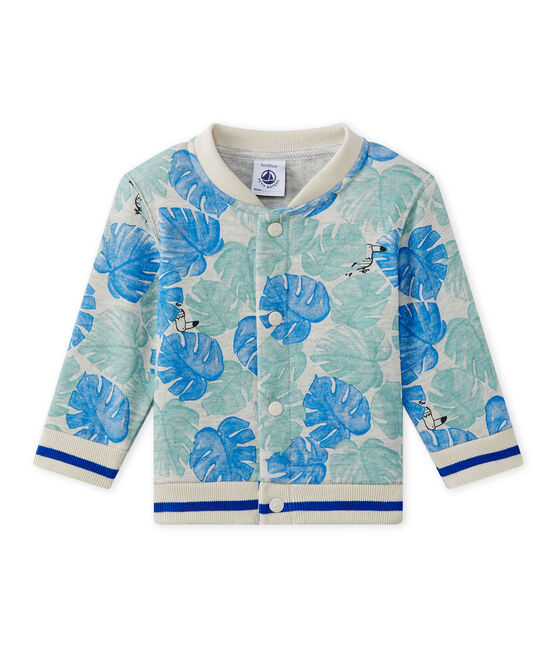 Bedruckter Baby-Jungen-Cardigan grau BELUGA/weiss MULTICO