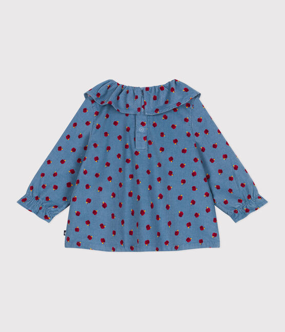 Langärmeliges Baby-Bluse aus Fein-Cord mit Apfel-Motiv blau ADRIATIC/ MULTICO