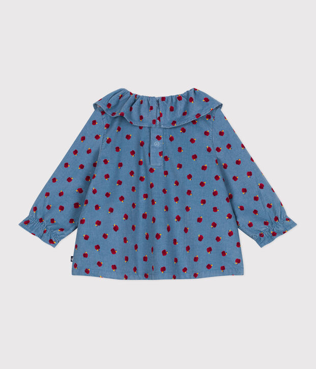 Lang&auml;rmeliges Baby-Bluse aus Fein-Cord mit Apfel-Motiv blau/vielfarbig
