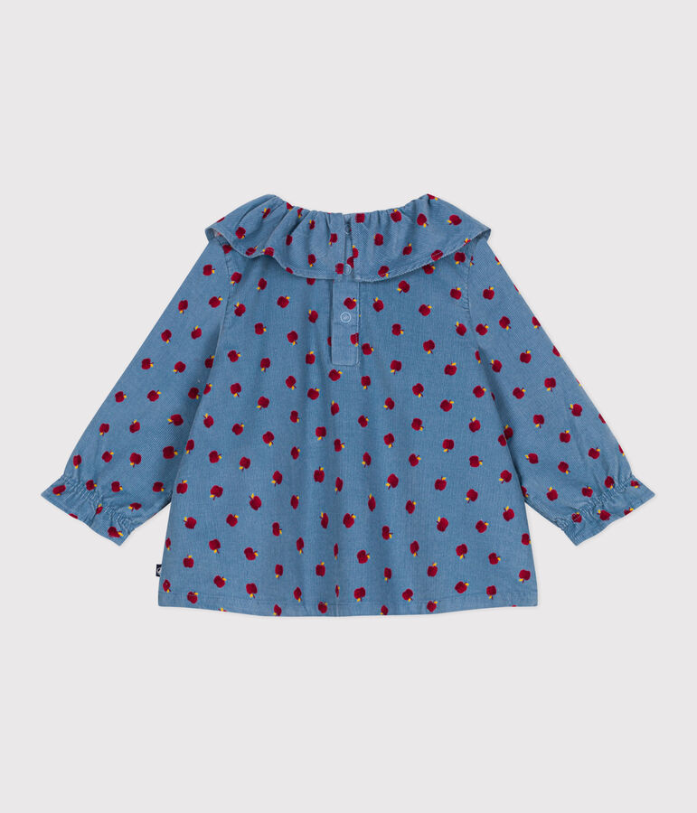 Lang&auml;rmeliges Baby-Bluse aus Fein-Cord mit Apfel-Motiv blau/vielfarbig