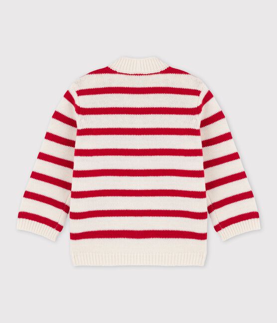 Baby-Pullover aus Jersey weiss MARSHMALLOW/rot TERKUIT