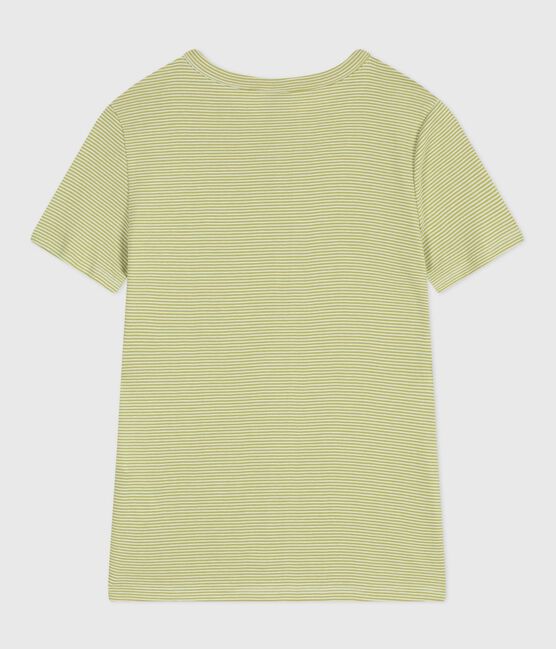 Kurzärmeliges Damen T-Shirt aus Baumwolle mit Streifen grün MOSS/ MARSHMALLOW