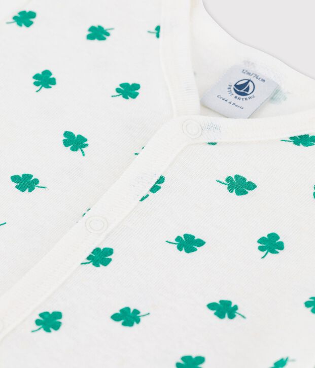 Kurzer Einteiler mit Pflanzenmuster aus Leinen und Baumwolle f&uuml;r Babys weiss/gr&uuml;n