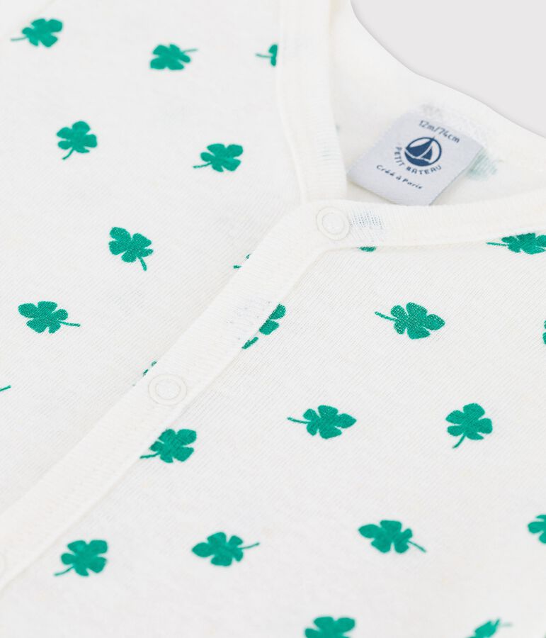 Kurzer Einteiler mit Pflanzenmuster aus Leinen und Baumwolle f&uuml;r Babys weiss MARSHMALLOW/gr&uuml;n GAZON