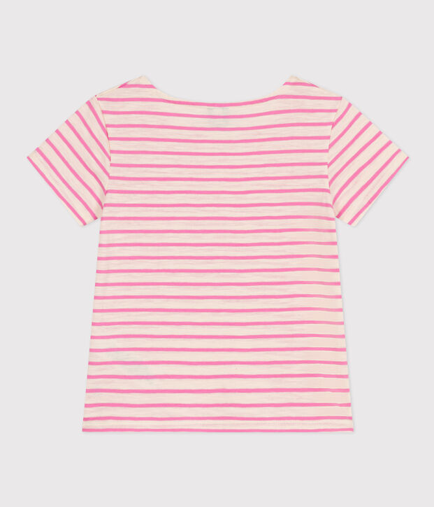 Gestreiftes T-Shirt aus geflammtem Jersey Kinder/M&auml;dchen naturfarben/rosa
