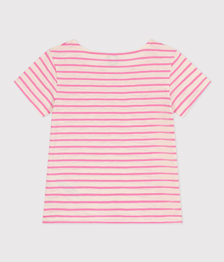 Gestreiftes T-Shirt aus geflammtem Jersey Kinder/M&auml;dchen naturfarben/rosa