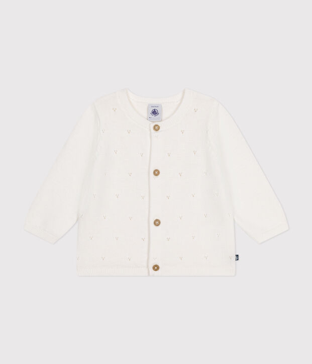 Baby-Cardigan aus Baumwollstrick in Ajour-Optik weiss