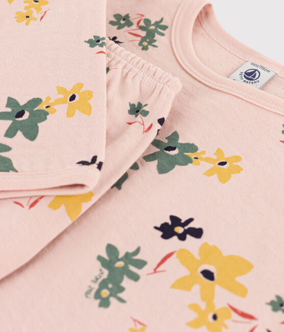 Kinderpyjama aus Doppeljersey mit Blumenmotiv für Mädchen rosa SALINE/weiss MULTICO