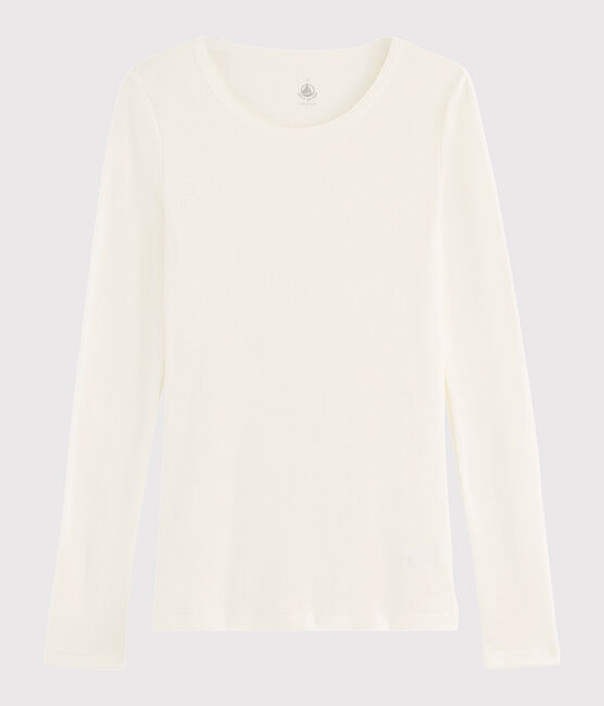 Damen-T-Shirt aus Wolle und Baumwolle weiss MARSHMALLOW