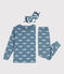 Kinderpyjama und Maske aus Baumwolle für Mädchen blau ROVER/weiss MARSHMALLOW