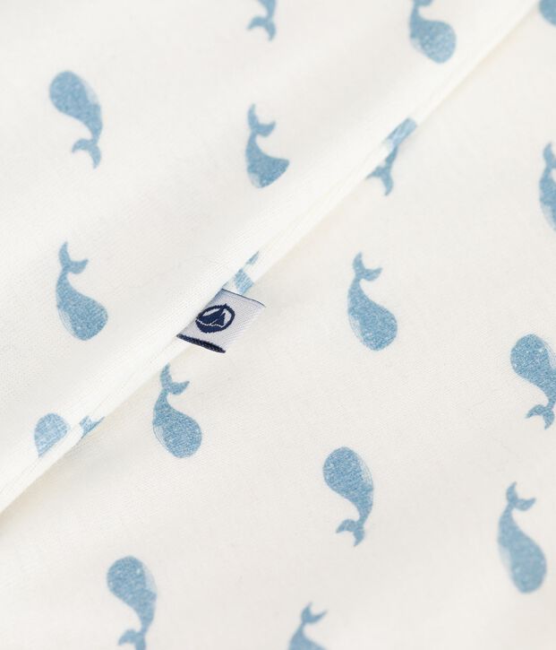 Baby-Bodyjama ohne F&uuml;&szlig;chen aus Baumwolle mit Walmotiv weiss/blau