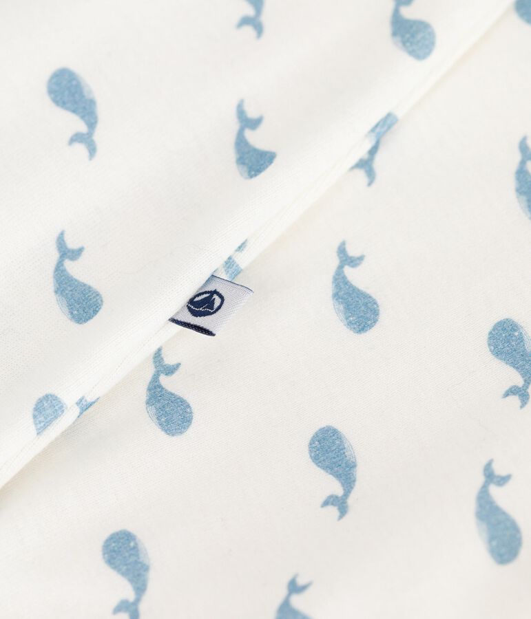 Baby-Bodyjama ohne F&uuml;&szlig;chen aus Baumwolle mit Walmotiv weiss/blau