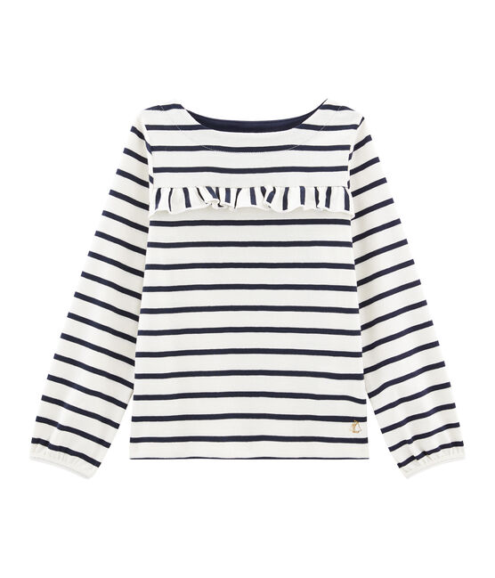 Kinder-T-Shirt Mädchen beige COQUILLE/blau SMOKING