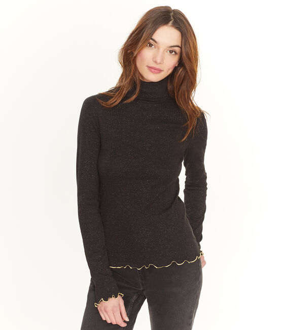 Unterziehpullover mit Glitzer für Damen schwarz NOIR/gelb OR