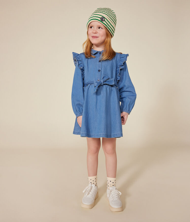Lang&auml;rmeliges Kinder-Kleid aus leichtem Denim f&uuml;r M&auml;dchen blau DENIM CLAIR