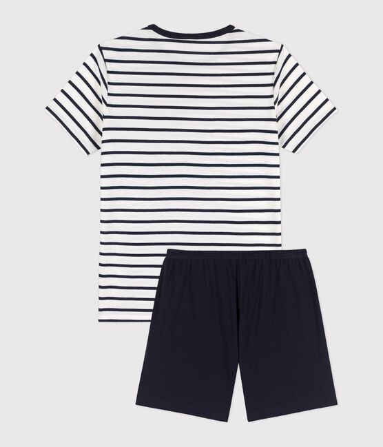 Kinder-Kurzpyjama aus Rippstrick mit Matrosenstreifen weiss MARSHMALLOW/blau SMOKING