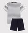 Kinder-Kurzpyjama aus Rippstrick mit Matrosenstreifen weiss MARSHMALLOW/blau SMOKING