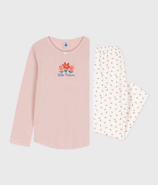 Kinderpyjama aus Baumwolle für Mädchen rosa SALINE/weiss MULTICO