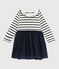 Langärmeliges Baby-Kleid für Mädchen weiss MARSHMALLOW/ SMOKING ARGENT BRILLANT