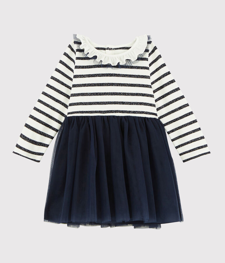 Lang&auml;rmeliges Baby-Kleid f&uuml;r M&auml;dchen weiss/SMOKING ARGENT BRILLANT