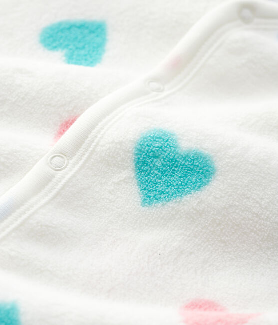 Strampler zum Überziehen aus Fleece mit Herzmuster weiss MARSHMALLOW/weiss MULTICO