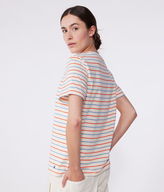 Damen T-Shirt Le Droit aus Baumwolle mit Streifen weiss AVALANCHE/ MULTICO