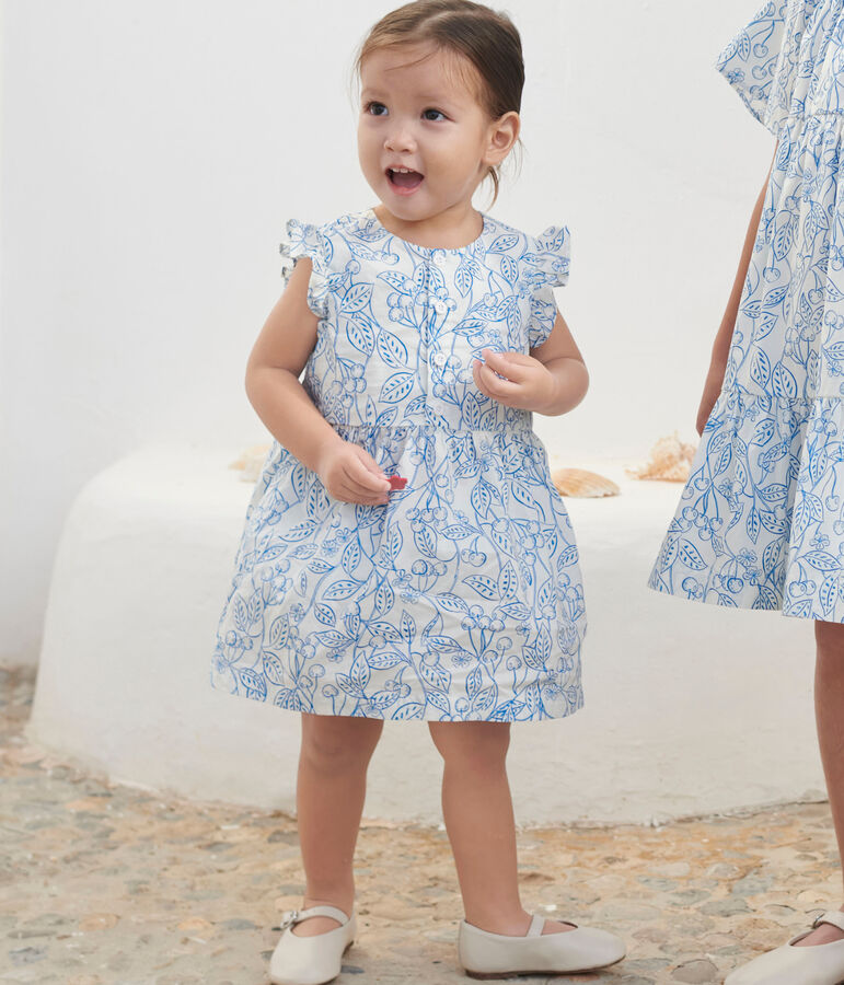 Baby-Kleid und Bloomer aus Baumwolle mit blauem Kirschmuster blau MARSHMALLOW/ PORCELANA