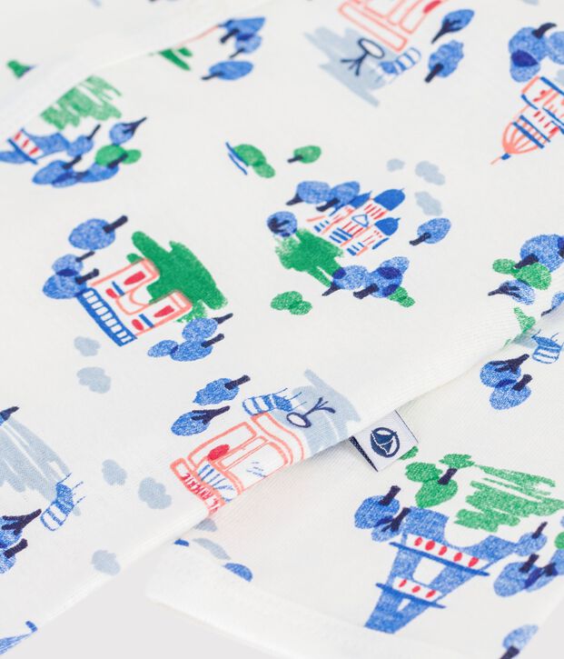 Baby-Baumwollpyjama ohne F&uuml;&szlig;e mit Paris-Print weiss/vielfarbig