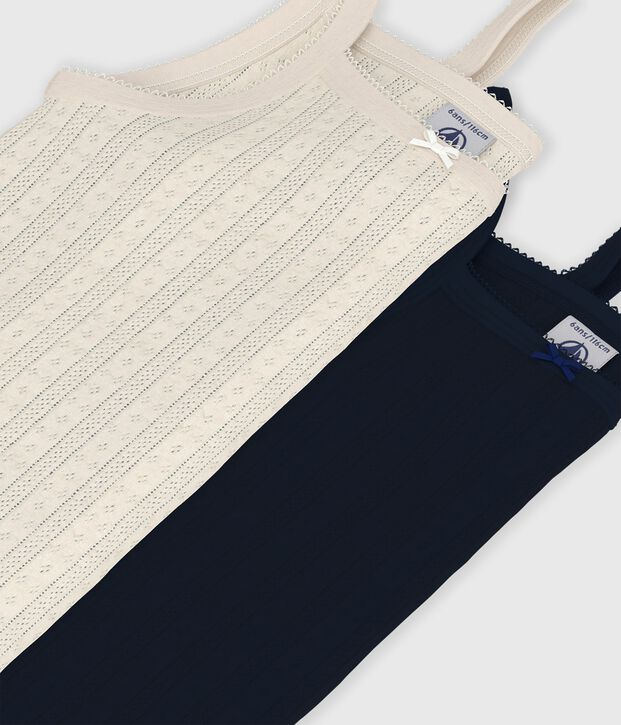 Set Kinder-Unterhemden aus einfarbiger Baumwolle mit Lochstickerei vielfarbig