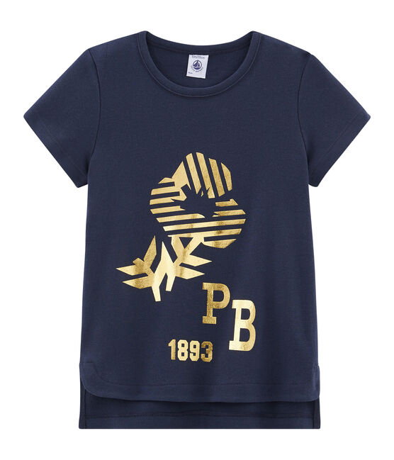 Kurzärmliges T-Shirt für Mädchen blau SMOKING