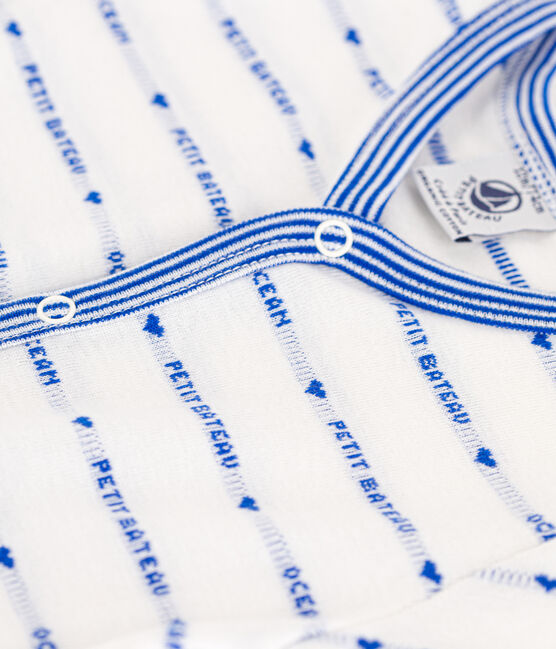 Baby-Kurzoverall aus Baumwoll-Jacquard weiss MARSHMALLOW/blau PERSE
