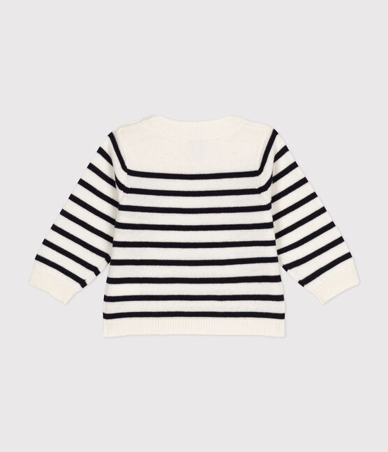 Baby-Pullover aus Woll- und Baumwollstrick weiss MARSHMALLOW/blau SMOKING