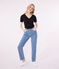 Kurzärmeliges Damen-T-Shirt L'ICONIQUE aus einfarbigem Rippstrick schwarz BLACK