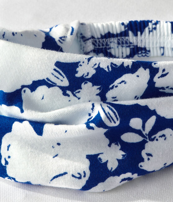 Bedrucktes Mädchen-Kopftuch weiss MARSHMALLOW/blau PERSE