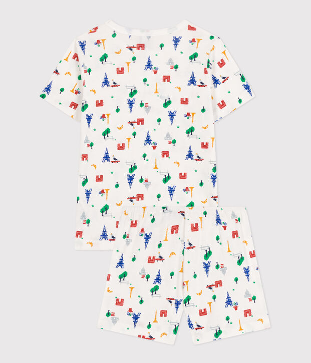Kurzer Kinderpyjama aus Baumwolle mit Paris-Printmotiv weiss/vielfarbig