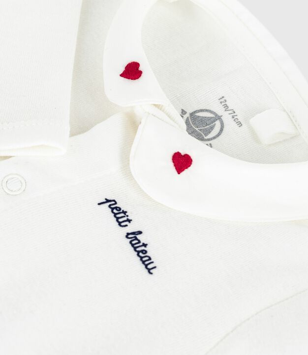 Body aus unifarbener Baumwolle mit besticktem Kragen weiss/rot