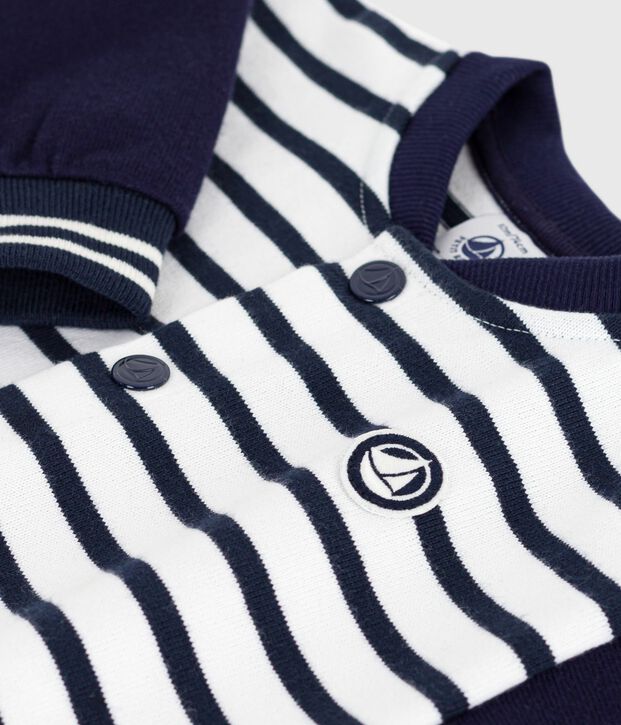 Langer Baby-Overall aus Baumwolle mit Matrosenstreifen weiss/blau